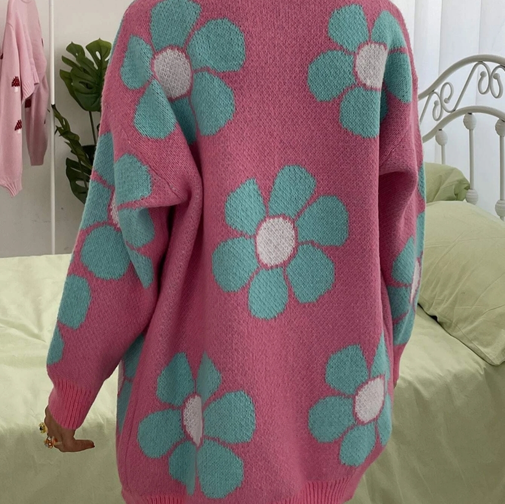 Floral Pattern Drop Shoulder Cardigan - Picture 2 of 3